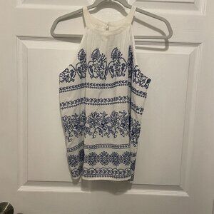 Loft Sleeveless Blouse White w/ Navy Embroidery (5 clothing items for $15)